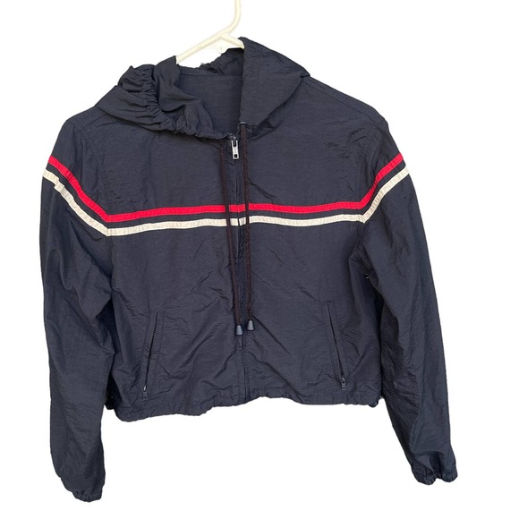 J Galt Jacket Womens Small Blue Hooded Cropped Full Zip Windbreaker - Picture 1 of 8